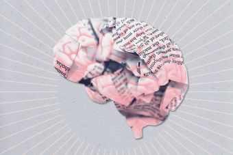 Brain with newspaper print overlay.